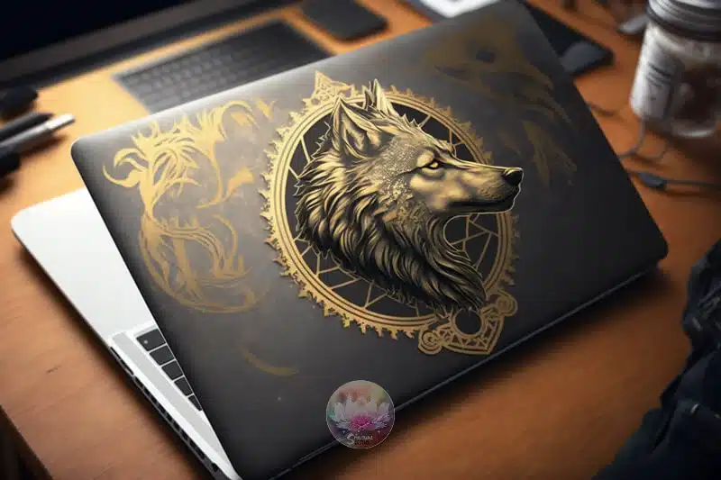 A gift wolf laptop skin for your friends with blessing of wolf spirit