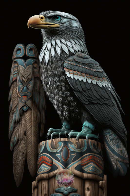 Eagle totem pole represented bravery, wisdom, forte, and as the bearer of prayers to the Spirit realm in Native American