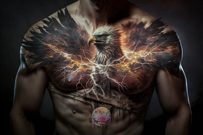 Realistic 3D Eagle tattoo design on muscle chest has powerful meaning for guys