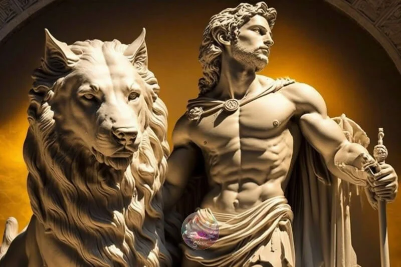 The statue of Apollo as wolf god in greek mythology