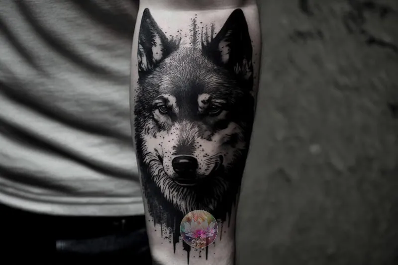 abstract wolf tattoo design for guys has meaning of leadership, strength and loyalty