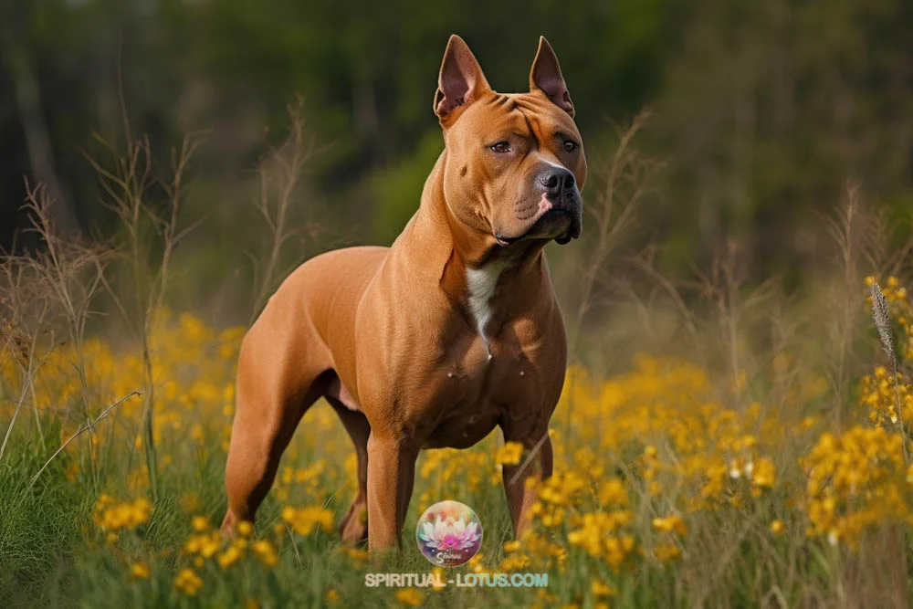 Muscle Pitbull stand tall in the meadow symbol of strength and power