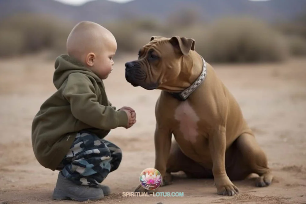 Pitbull protect kid carefully as its symbolism of protective nature